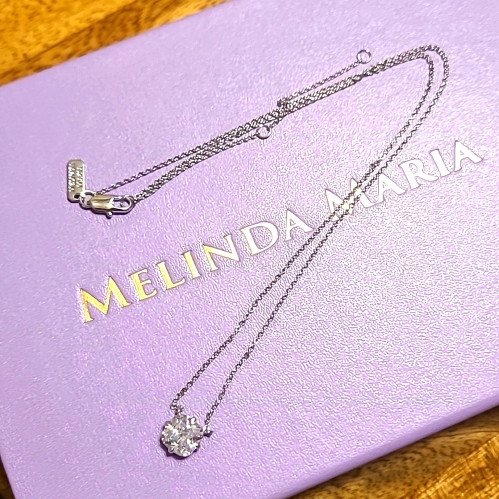 LIKE NEW Melinda Maria Silver Solitaire CZ Pendant Necklace - Picture 2 of 2